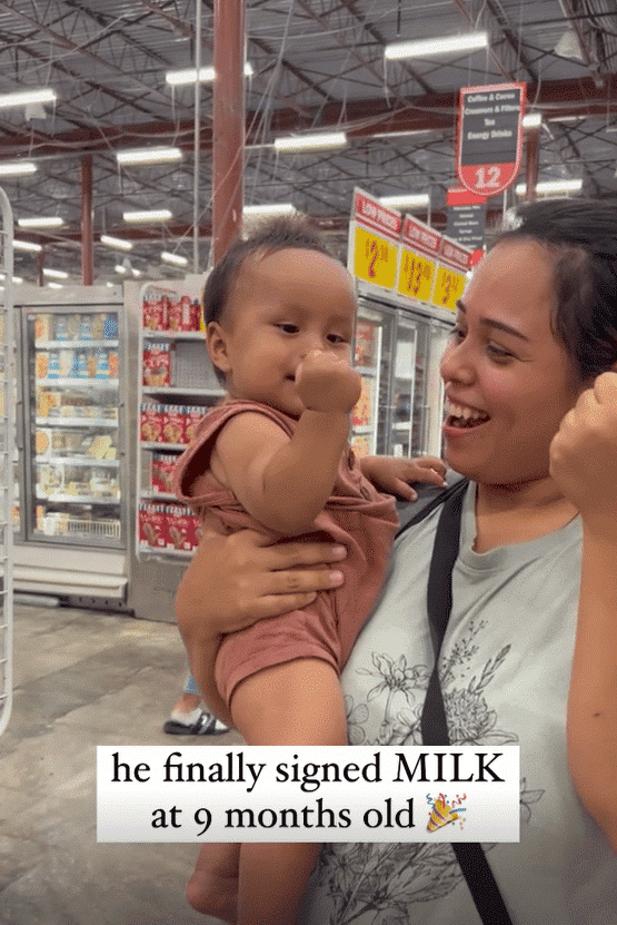 9 month old son signs milk in American sign language