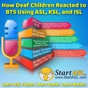 An infographic by StartASL.com about How Deaf Children Reacted to BTS Using ASL, KSL, and ISL