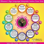 An infographic about Rihannas Sign Language Interpreter for Super Bowl Show Justina Goes Viral