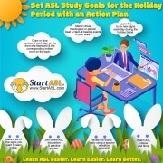 An infographic by StartASL.com that shows how to Set ASL Study Goals for the Holiday Period with an Action Plan