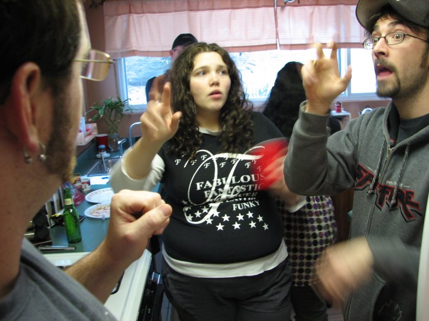 deaf chatting in kitchen